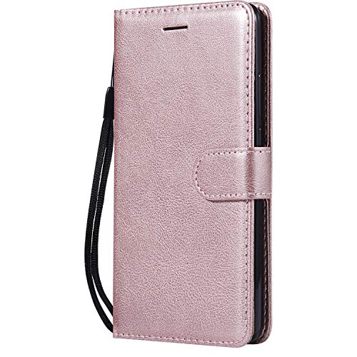 Herzzer Strap Leather Case for Huawei Mate 10,Wallet Flip Cover for Huawei Mate 10, Stylish Elegant Rose Gold Solid Color Magnetic Folio Smart Stand Cover with Soft TPU