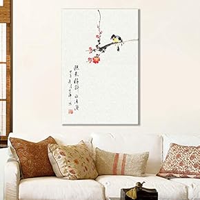 Canvas Wall Art of Bird On Branch Oriental Style | 12x18 inches