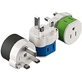 UK, Ireland, Dubai Power Plug Adapter by OREI with 2 USA Inputs - Travel 3 Pack - Type G (US-7) Fuse Protected Safe Grounded