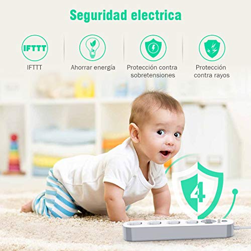 TAOCOCO-Regleta-inteligente-Smart-Power-Strip-con-4-zcalos-y-3-USB-Admite-control-por-vozControl-remotoTemporizador-para-la-aplicacinCompatible-con-Alexa-Google-Home-e-IFTTT-Multiplex-Smart