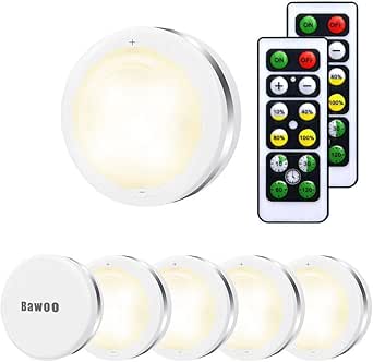 Under Cabinet Lights 6 Pack, Bawoo LED Puck Lights Remote Control