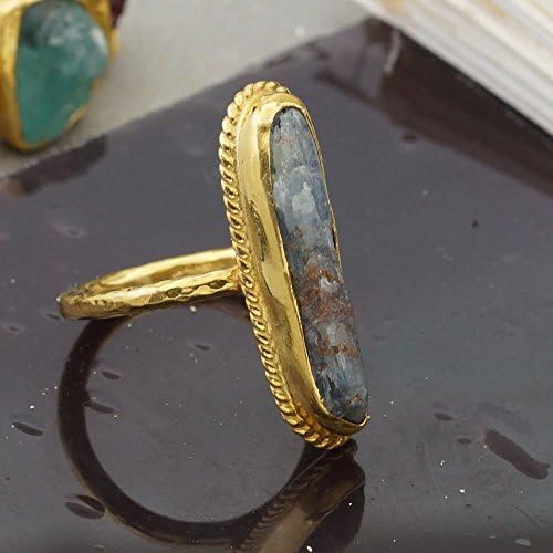 Sterling Silver 925k Unique Free Form Kyanite Ring 24k Gold Over Hammered Roman Art By Omer Size 7