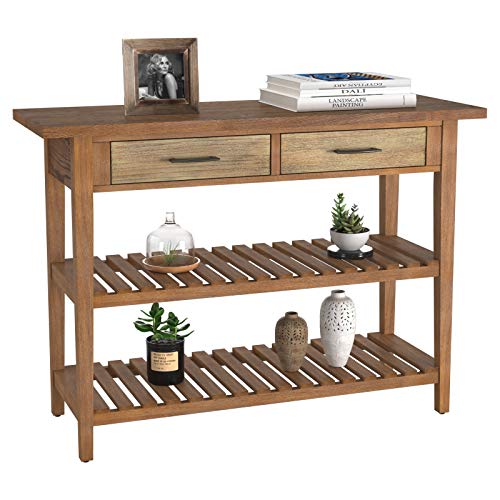 HOMECHO Rustic Console Table with Drawers, Farmhouse Hallway Entryway