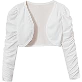 Floerns Girl's Ruched Sleeve Cropped Light Cardigan Open Front Elegant Bolero Shrug
