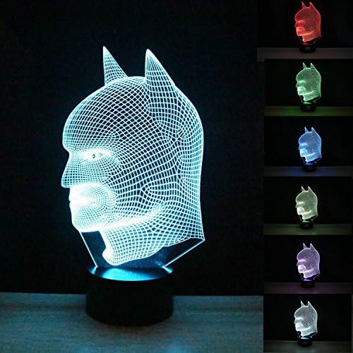 Safrone Batman Side Face 3D Illusion Lamp Room Bedroom Decorative Night Light Multi 7 Color Change USB Cable Smart Touch Button LED Desk Table Light Kids Kiddie Gift Home Decoration