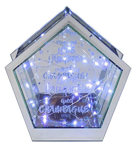LOVE LAUGHTER CHAMPAGNE SILVER GLITTER MIRRORED GLASS LED ORNAMENT 19 X 21 X 7CM