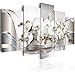 5 Panel Butterfly Orchid Flowers Canvas Print Wall Art Painting Decor for Home Decoration Picture for Bedroom Framed Ready to Hang White Floral Artwork (40