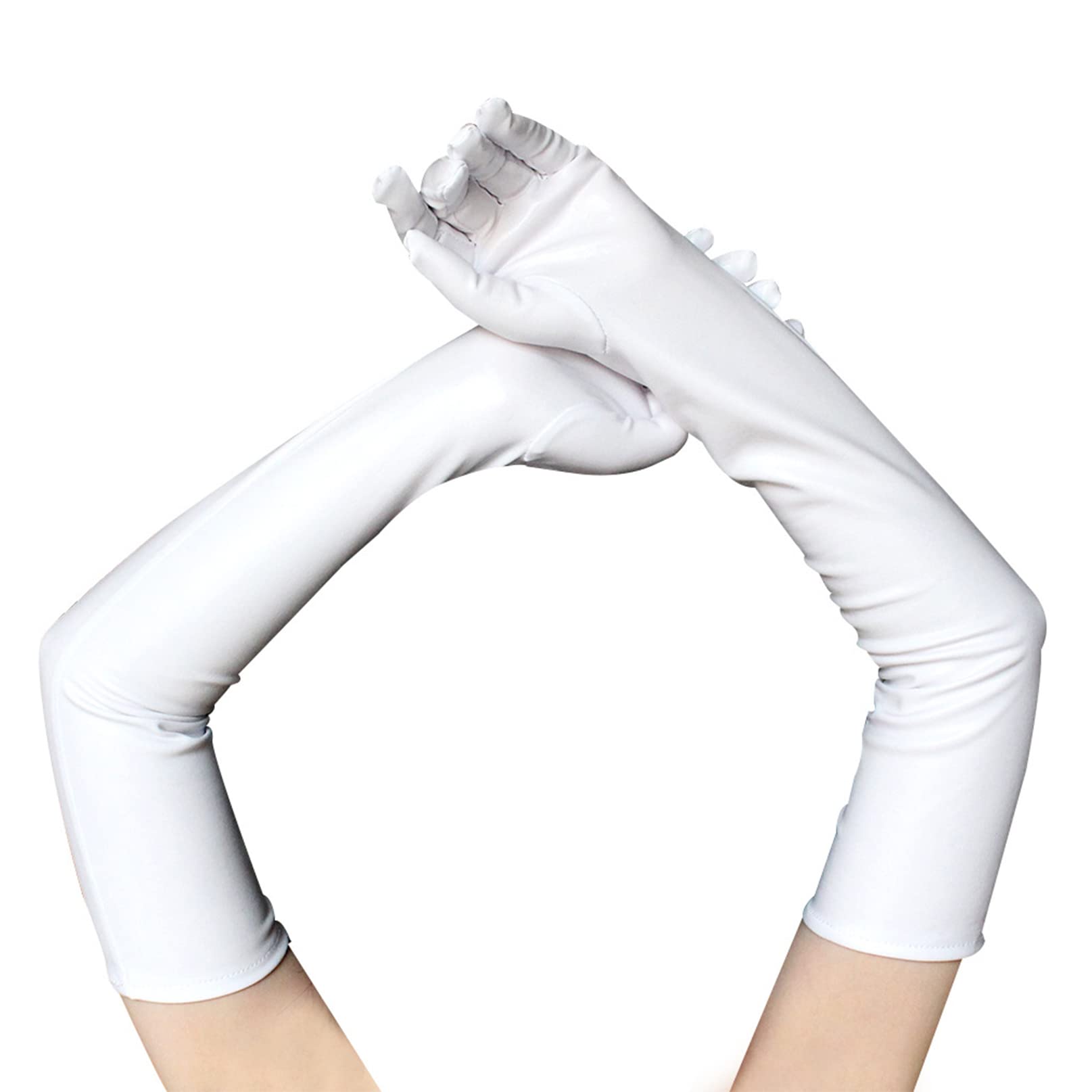 1 Pair Women Long Glove,Patent Leather Gloves,Glossy Finger Gloves for Cosplay Opera Dance Evening Party Costume