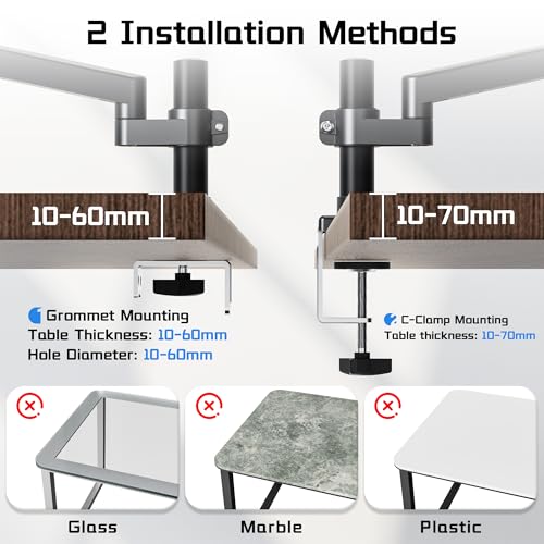 Fydeamer PC Monitor Arm for 17-32 inch Screens, Gas Spring Height Adjustable Desk Mount, Full Motion Swivel Tilt Rotation, VESA 75x75/100x100, 2-9kg Load Capacity, Gunmetal Grey