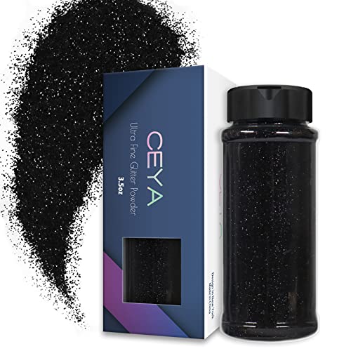 Ceya 3.8oz/ 110g Ultra Fine Glitter Powder Black Glitter 1/128” 0.008” 0.2mm for Slime Epoxy Resin Craft Tumbler Jewelry Nail Art Festival Makeup Scrapbook Painting Wedding Cards