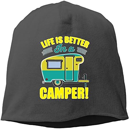 LIFE'S BETTER CAMPER Unisex,Women/Men Wool Hat Soft Stretch Beanies Skull Cap Christmas,Halloween Gift Black