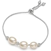 Belacqua Oval Cultured Freshwater Pearl Beads Bolo Bracelet in Sterling Silver, Pearl Size 7.50 to 8.50mm, Fashion Jewelry for Women, Gift Box Included