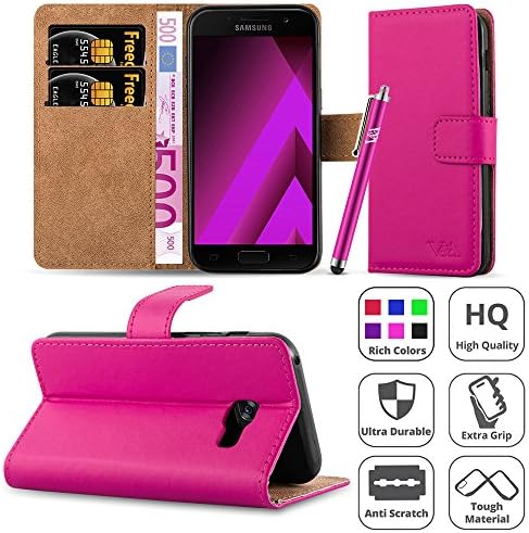 Galaxy A5 2017 Case, [Premium Leather] Wallet Book Card Case Cover Pouch For Samsung Galaxy A5 2017 [Free Screen Protector With Microfibre Polishing Cloth] &amp; [Free Touch Stylus] (Pink)