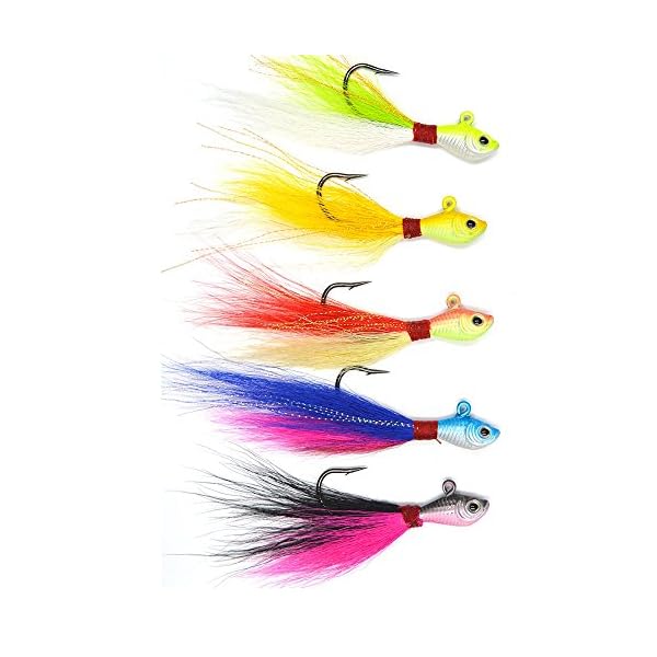 New-Kmucutie-3d-Eyes-Bucktail-Jigs-25g-7cm-Super-Glow-for-Saltwater-5-Pcs