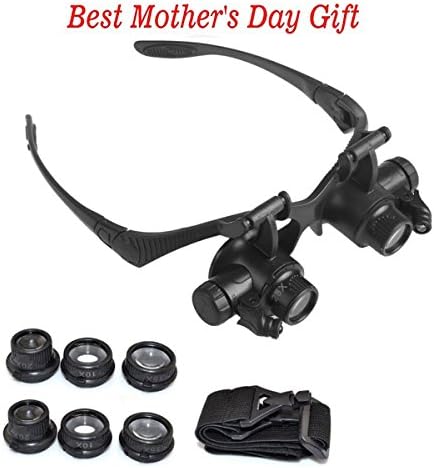 Magnifying Glasses Professional Jewelry Loupe Watch Repair Magnifier Eyewear Miniature Magnifying Glass Loop 10x 15x 20x 25x Magnifier Headset Hands Free with LED Lights