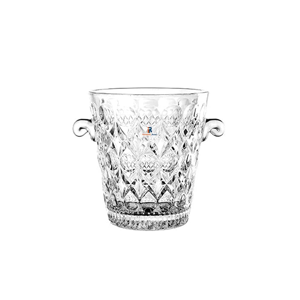 Glass Ice Bucket Wine Cooler Crystal Ice Container with 2 Handles Champagne/Wine Beer Cooling Container