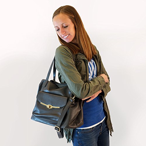 Got Oil Supplies Essential Oils Hobo Bag for Women - Dark Gray Leather Designer Handbag Purse with 16 Elastic Pockets