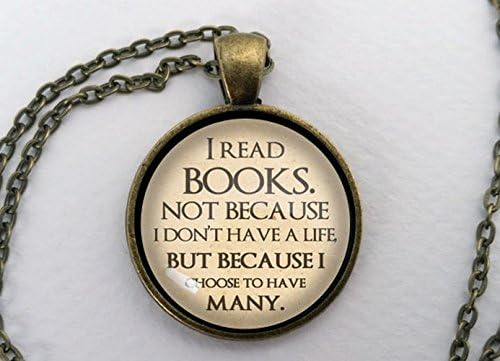 I Read Books Necklace, Glass Dome Pendant, Bookish Gift, Round Text Art Cabochon Charm Jewelry, Book Lover, Nerd, Fandom, Geek