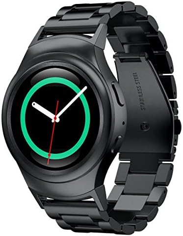 Gear S2 Watch Band, EACC Solid Stainless Steel Metal Replacement Link Bracelet Strap Wrist Bands with Durable Folding Clasp for Samsung Gear S2 SM-R720 / SM-R730 Smart Watches (Black)