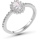 LOMBARDY JEWELRY Genuine Solid 925 Sterling Silver with Oval Brilliant Cut Clear Cz Cubic Zirconia Stone Engagement Wedding Promise Halo Ring Luxury Gift for Women