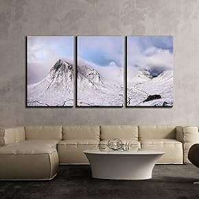 3 Piece Canvas Wall Art - White Snow Mountains with Fog - Modern Home Art Stretched and Framed Ready to Hang - 16"x24"x3 Panels