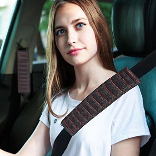 Linen Seatbelt Covers,Car Belt Protector,Seat Belt Shoulder Strap Cover Harness Pads For Car/Bag,Soft Comfort Helps Protect You Neck And Shoulder From The Seatbelt Rubbing/Lrritation (Red 2-Pack)