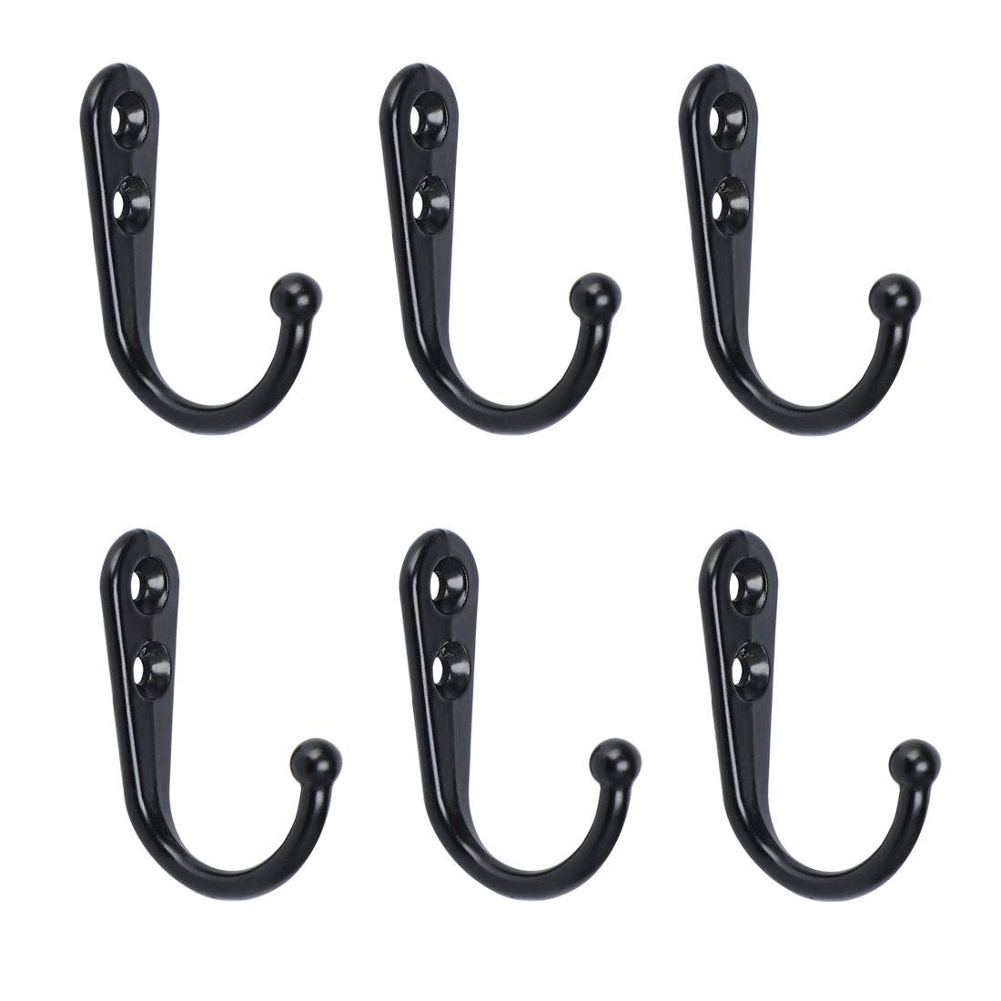 sourcing map 6pcs Robe Hook Wall Mounted Hooks Coat Towel Wall Clasp Bathroom Hanger with Screws Black