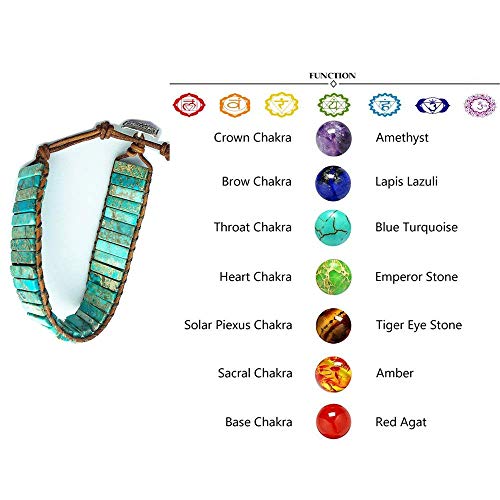Chakra Bracelet for Women Men Girls with Leather Wrap Real Natural Stone Bracelet Healing Energy Beaded Bracelets Boho Handmade Friendship Bracelets Jewelry (Blue)