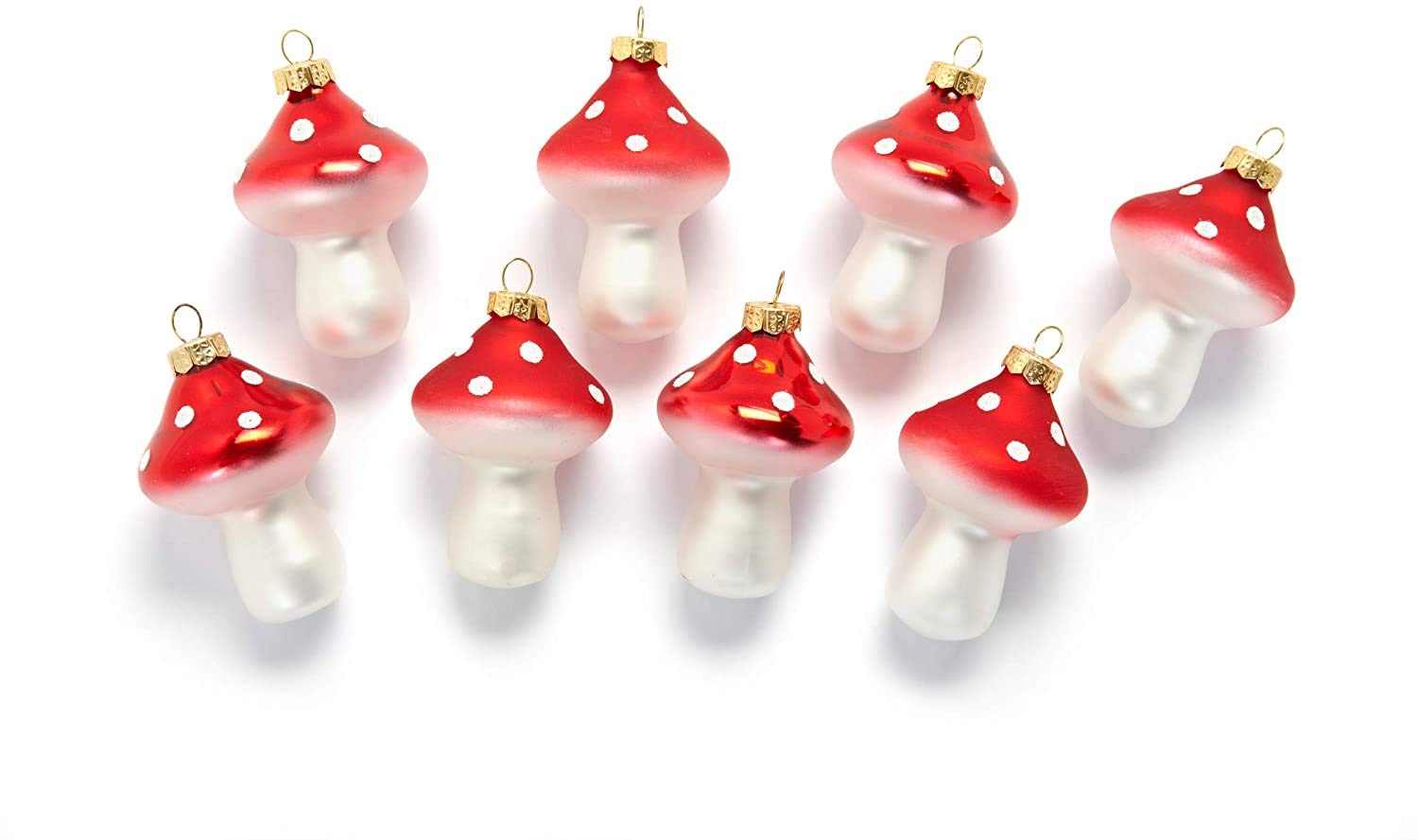 Heitmann Deco Ornament Glass Toadstool Hanging Set Made of Glass 8 Pieces Red White for Hanging Christmas Tree Decoration