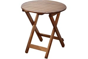 BplusZ Small Round Folding Side Table - Portable End Table for Outdoor Patio Use, Ideal as Coffee Table or Plant Stand, 19.1" D x 19.1" W x 19.85" H, Brown