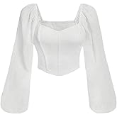 Floerns Women's Plus Size Lantern Sleeve Blouse Tops Sweetheart Neck Corset Going Out Outfit