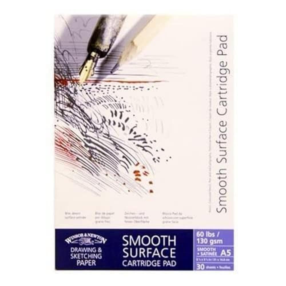 Winsor & Newton 6689615 smooth surface cartridge pad 130gsm 30 sheets gummed A5
