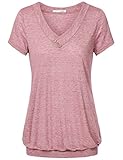 Women Short Sleeve Tops, Messic Women's V Neck Lightweight Casual Loose Fit Comfy Shirts Pleated Knitted Blouse Shirt(Red,L)