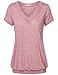 Women Short Sleeve Tops, Messic Women's V Neck Lightweight Casual Loose Fit Comfy Shirts Pleated Knitted Blouse Shirt(Red,L)