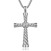 Jiahanzb Men's Cross Necklace 361L Stainless Steel Large Double Layer Cross Pendant Jesus Christ Necklace Jewelry for Men with Rolo Chain 22/24/26 Inch