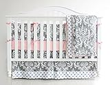 7 Pieces Set Grey Floral Baby Crib Nursery Bedding Set with Bumper