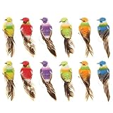 lwingflyer 12pcs Artificial Simulated Feather Birds with Claw Foam Mini Love Birds for Craft Home Ornaments Garden Wedding Decoration Embellishing 12cm/4.7inch