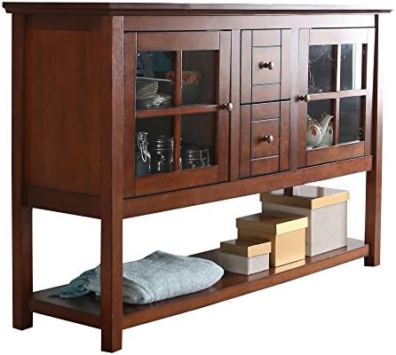 Media Console Table With Storage - Large Glass Doors TV Stand - Entertainment Center or Sideboard - This Piece Of Furniture Is Multipurpose (Rustic Brown)