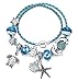 European Ocean Beach Charm Beaded Leather Blue Wrap Bracelet 8.5 Inch for Women and Teen Girls Turtle Starfish Seashell Dolphin Dangle Charms Murano Glass Beads Prime Gift