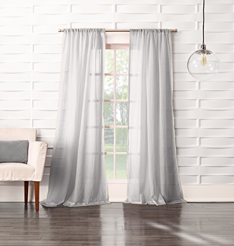 No. 918 Tayla Crushed Sheer Voile Rod Pocket Curtain Panel, 50" x 95", Gray