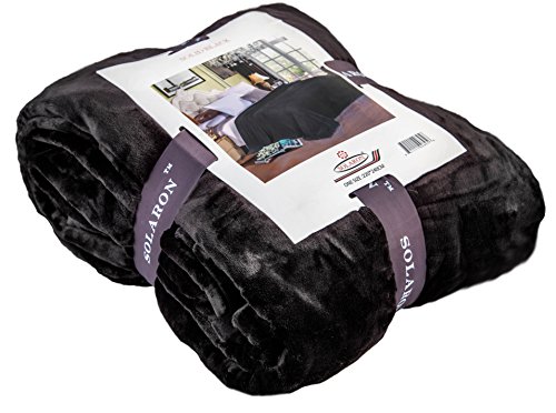 Solaron Silky Soft Solid Black Mink Plush Korean Style Luxury Blanket 87" x 94"