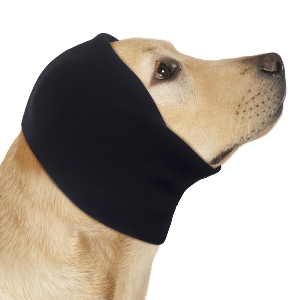 COMFPET Dog Ear Muffs Anti-Noise, Snood for Dogs and Cats, Ear Care, Large S (Black)