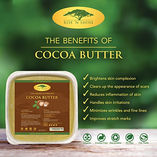 Unrefined Organic Cocoa Butter Raw/Food Grade Perfect for Skin Care, Keto Snacks, Lip Balm, Body Lotion, Stretch Mark Cream, Bar Soap, Body Butter, Hair Care, Cacao Butter Soap Making Base (32 oz)