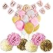 Paxcoo Pink and Gold Birthday Decorations with Happy Birthday Banner Pink and Gold Balloon and Paper Pom Poms for Party Decorations
