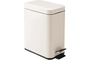 mDesign Small Modern 1.3 Gallon Rectangle Metal Lidded Step Trash Can, Compact Garbage Bin with Removable Liner Bucket and Handle for Bathroom, Kitchen, Craft Room, Office, Garage - Cream/Beige