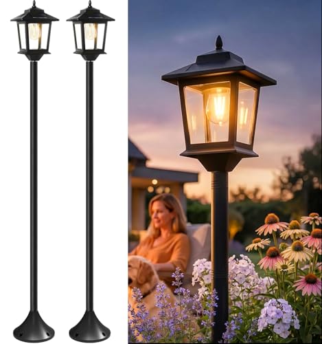 PASAMIC Solarleuchte, 160 cm (63 Zoll), 2 Stück, für den Außenbereich, wasserdicht, Pfostenleuchten für den Außenbereich, dekorative Stehlampe für Ter