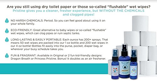 Pristine Sprays Moisturizing Cleansing Toilet Paper Potty Training Spray: The More Natural Alternative to Flushable Wet Wipes, Great for Cloth Diapers - Dragon's Breath 4oz
