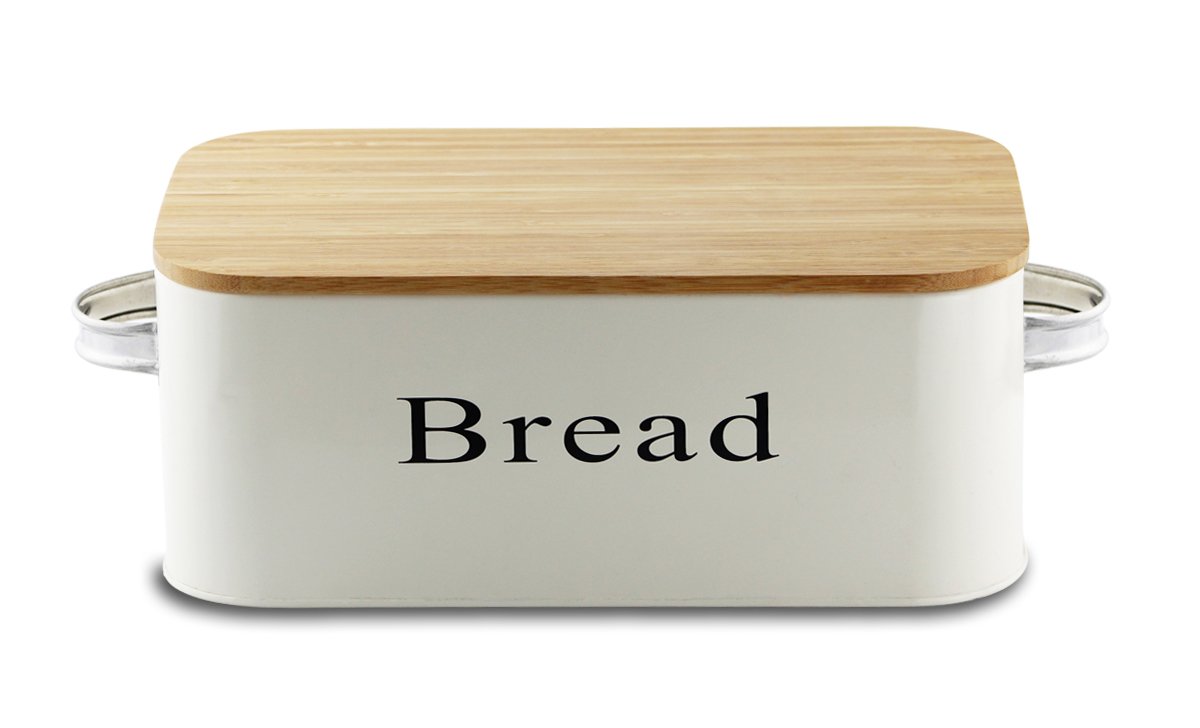 Bread Box Vintage MetalMetal Wood Top Storage Kitchen Cream Roll Tin
