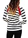 Astylish Women Casual Color Block Crewneck Long Sleeve Striped T-Shirt Blouse Tops Red X-Large