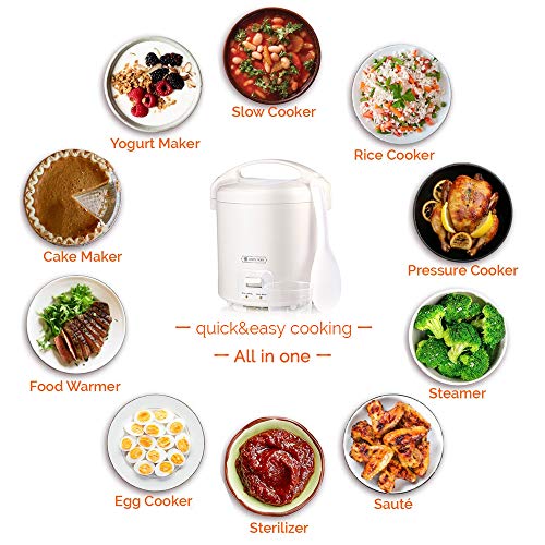 1.0L Mini Rice Cooker, 2 Cups Uncooked WHITE TIGER Portable Travel